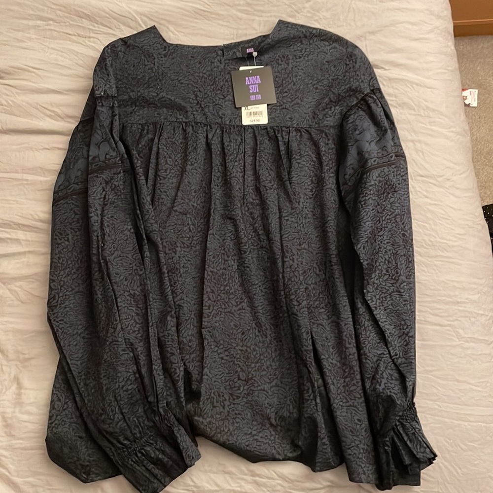 Anna Sui x Uniqlo Peasant Blouse in Blue Floral Print